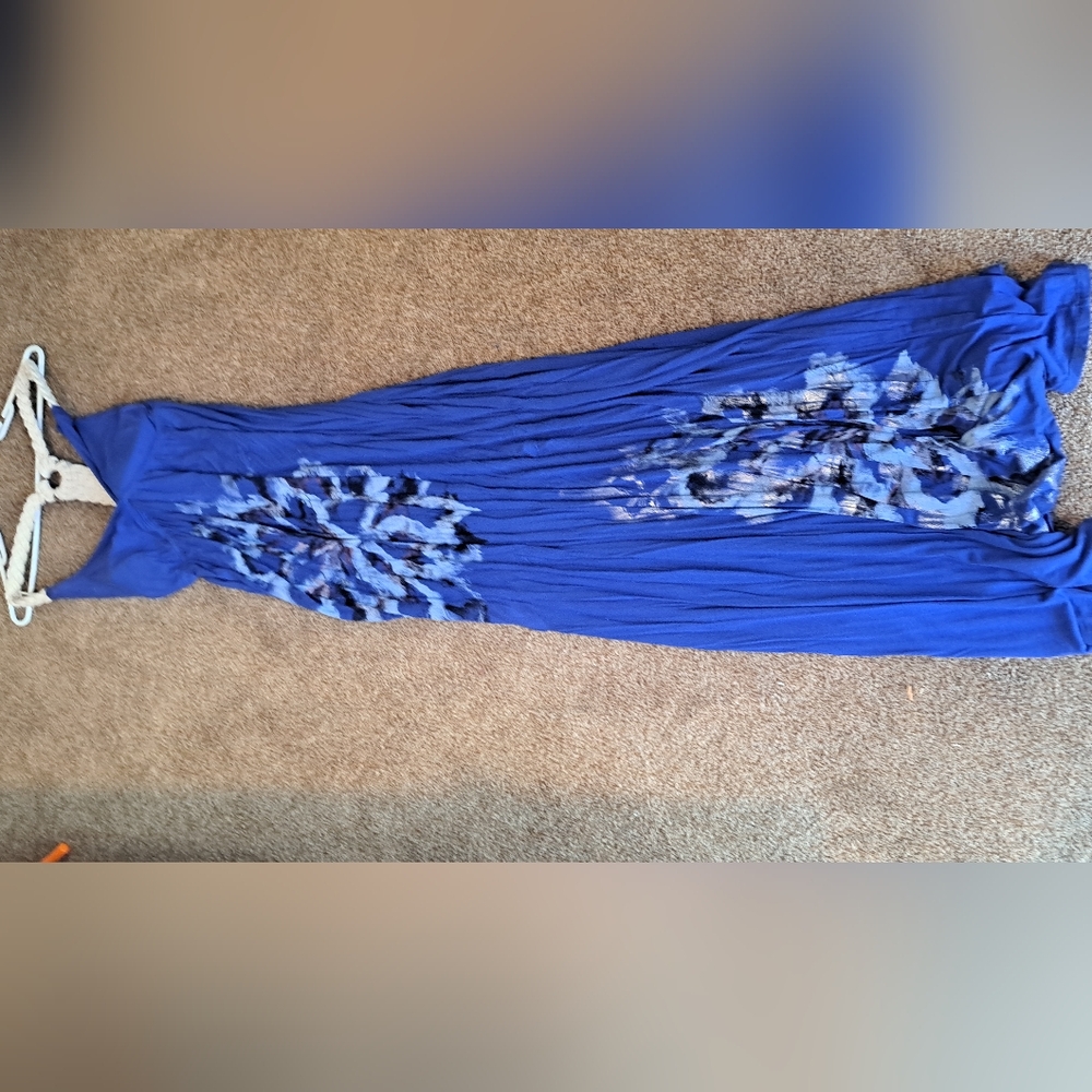 Blue Asymmetrical Embellished Halter Gown